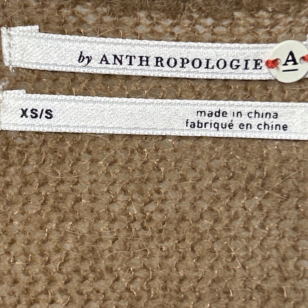 Anthropologie Wool Blend Open‎ Front Cardigan Sweater Tan Brown Pink XS S Boho - Picture 10 of 12